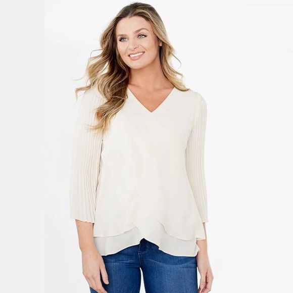 Laurie Felt Tops - Laurie Felt Woven Reversible Pleated Sleeve Blouse Ivory -